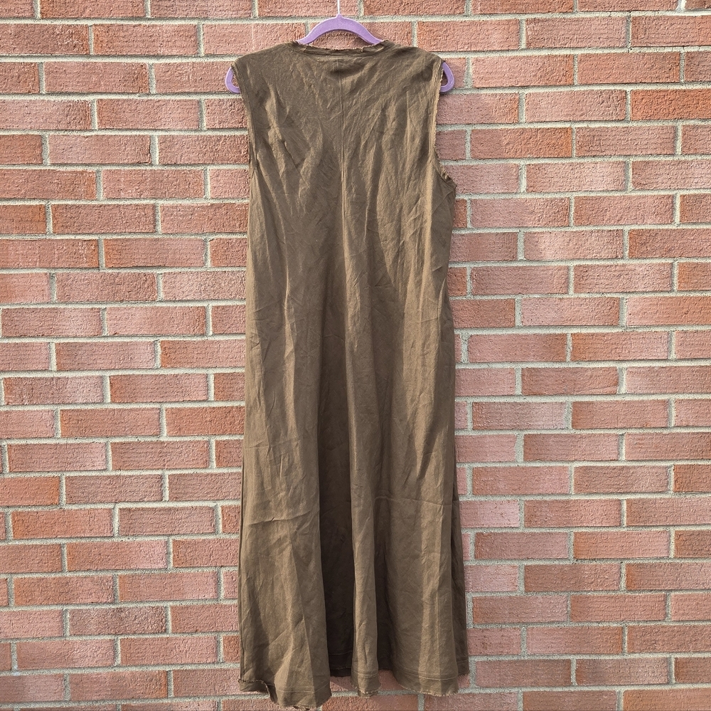 Eileen Fisher Frayed Organic Linen Shaped Tank Dress Pine Needle Brown XL - Picture 3 of 7
